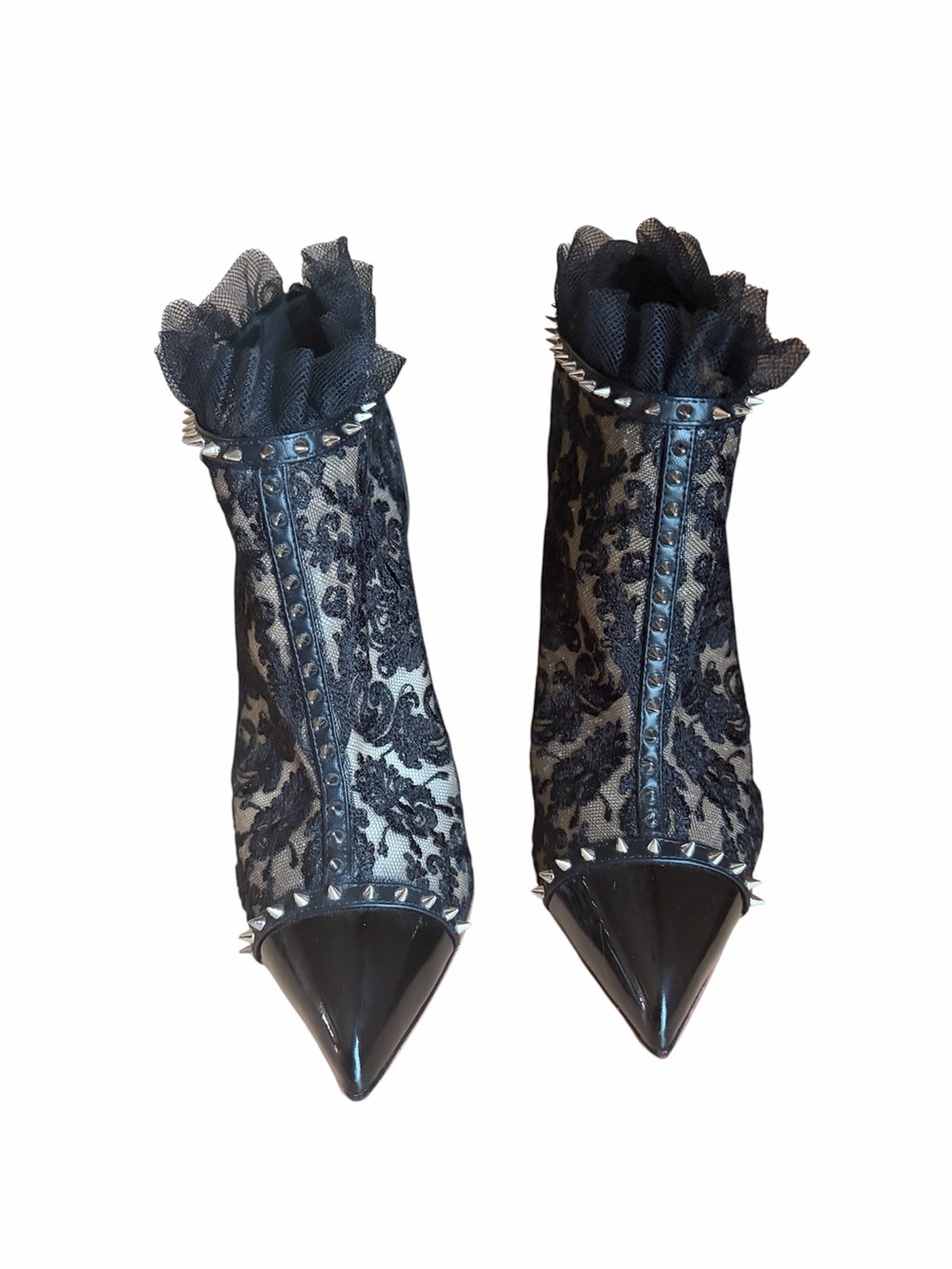 Christian Louboutin Pigalla Black Lace Ruffle Spike Ankle Boot - Picture 3 of 7